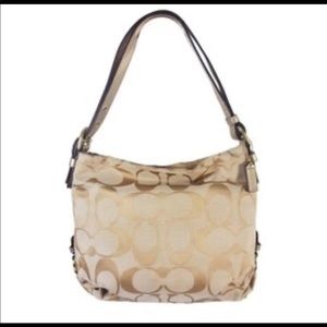 COACH Signature Khaki Jacquard Gold Hobo